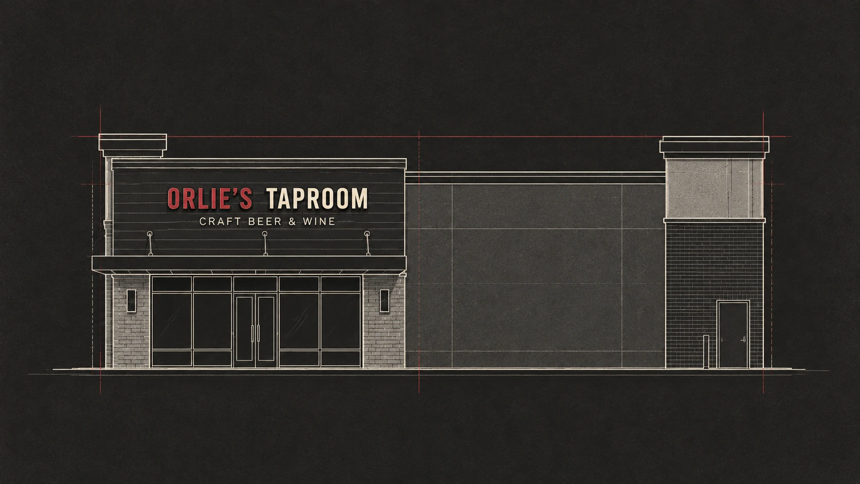 Architectural illustration of the Orlie’s storefront